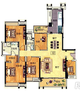 新中式風(fēng)格將現(xiàn)代元素和傳統(tǒng)元素結(jié)合在一起，以現(xiàn)代人的審美需求來打造富有傳統(tǒng)韻味的事物，讓傳統(tǒng)藝術(shù)在當(dāng)今社會得到合適的體現(xiàn)。本單元很巧妙的運(yùn)用了9面通體大理石瓷磚羅馬砂巖系列KA9M001淺灰，不起眼的灰色，內(nèi)斂而含蓄，與改良后的中式家具完美搭配，整個空間經(jīng)典而高雅的復(fù)古風(fēng)情，同時具備著現(xiàn)代的時尚感！